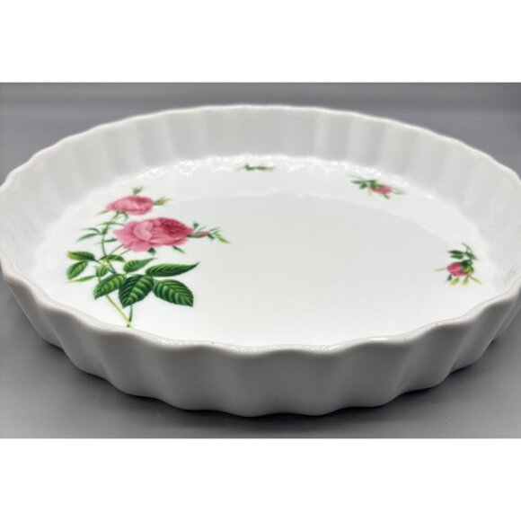 Vtg Christine Holm Ceramic Fluted Quiche Pie Dish Rose Pattern - Picture 3 of 5
